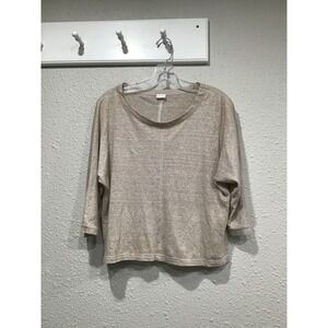 POETRY Linen Striped 3/4 Dolman Sleeve Boxy Top US 6 Lagenlook Boho Minimalist